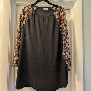 LuLaRoe Black Top with Patterned Sleeves